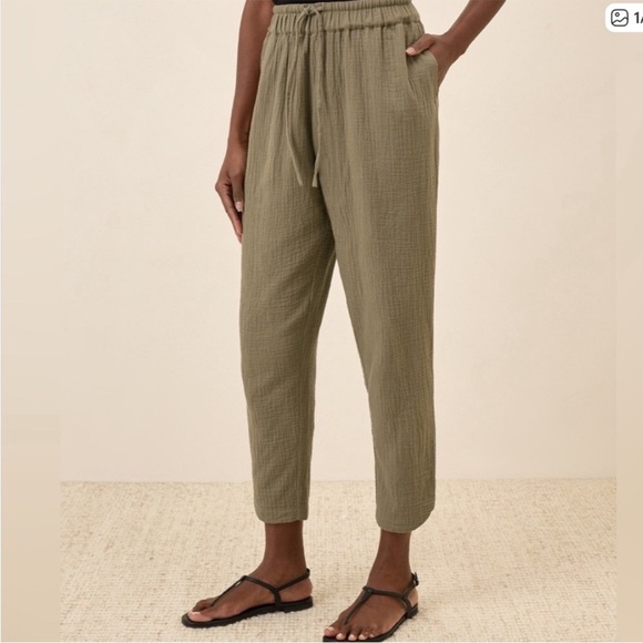 Pact Coastal Double Gauze Tapered Pull-On Pant in Khaki Green Medium - Picture 1 of 5